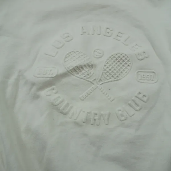 Garage Crewneck Country Club Embossed Tennis‎ Sweatshirt Cream S/M Pockets - Image 3