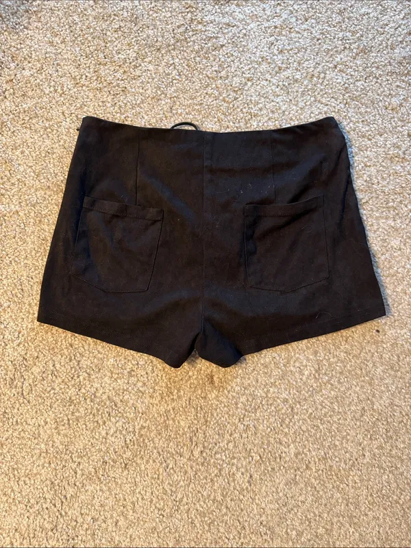 iHeartRaves Black Suede Lace-Up High Waisted Shorts - Image 5