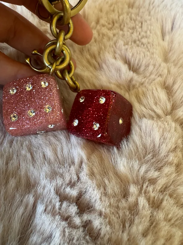 Coach Dice Bag Charm With Keyring Key Chain In Gold/Pink Multi CEA16 NWOT - Image 6