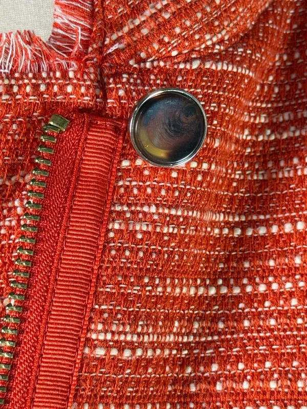 Chico's Orange Tweed Fringe Asymmetrical Zip Moto Jacket Size 3 XL - Image 9