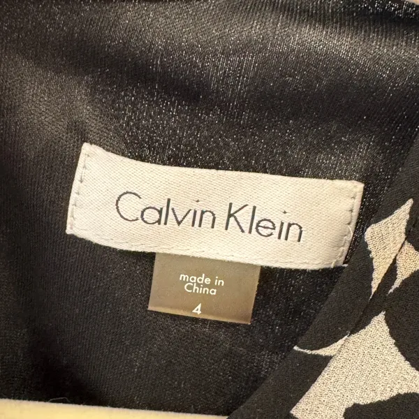 Calvin Klein Black White Polka Dot Sleeveless Shift Dress Size 4 Keyhole Back - Image 6