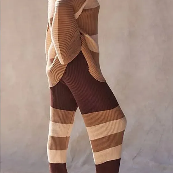Free People Beach NWT Kami Hooded Sweater Set Womens Small Brown/Cream Oversized - Image 2