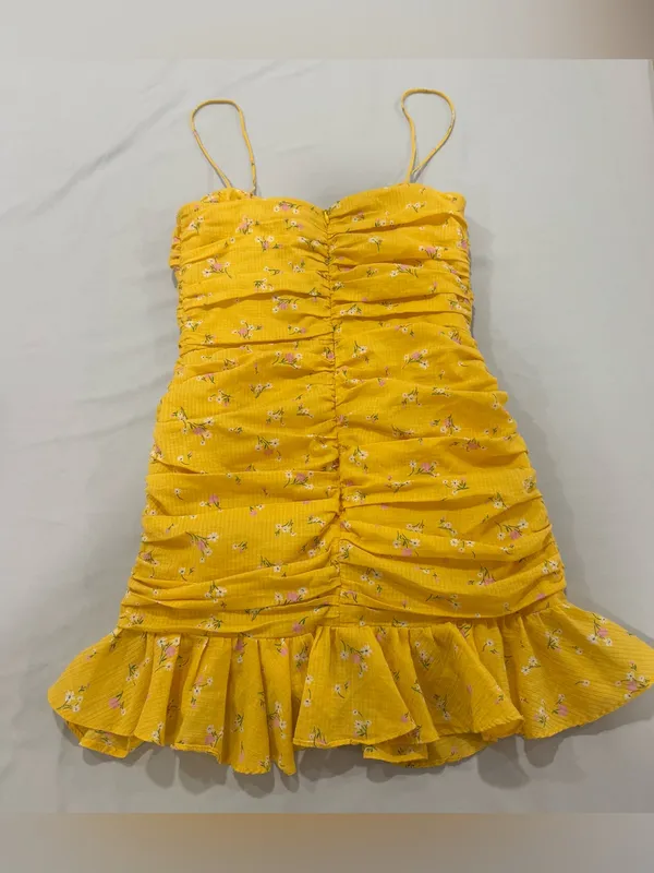 Bec +‎ Bridge Womens Yellow Floral Mini Daytime Flounce Dress Size 4 - Image 8