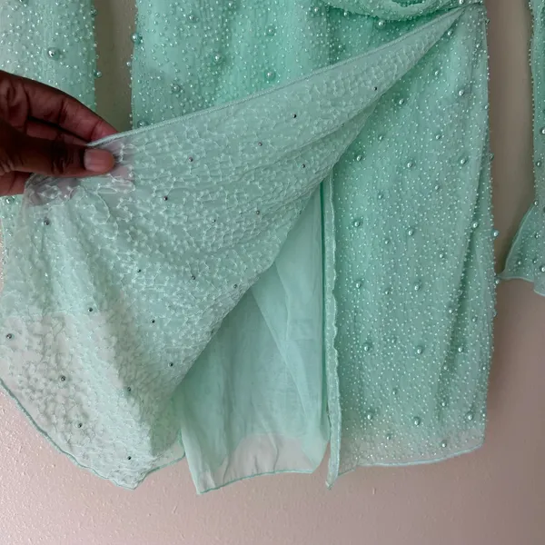 Oh Polly Mint Green Embellished Wrap Over Mini Dress US Size 4 - Image 11