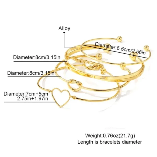 Set of 4 Stackable Gold Bracelets, Love Knot Bracelets and Heart boho jewelry - Image 3