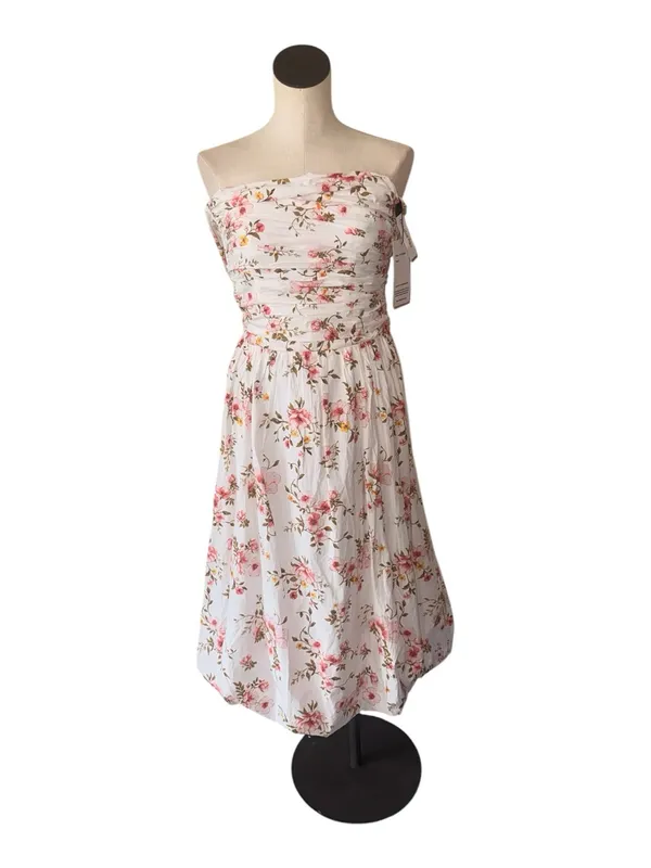 NWT Women's Smocked Strapless Midi Dress Cotton Floral Small - Image 2