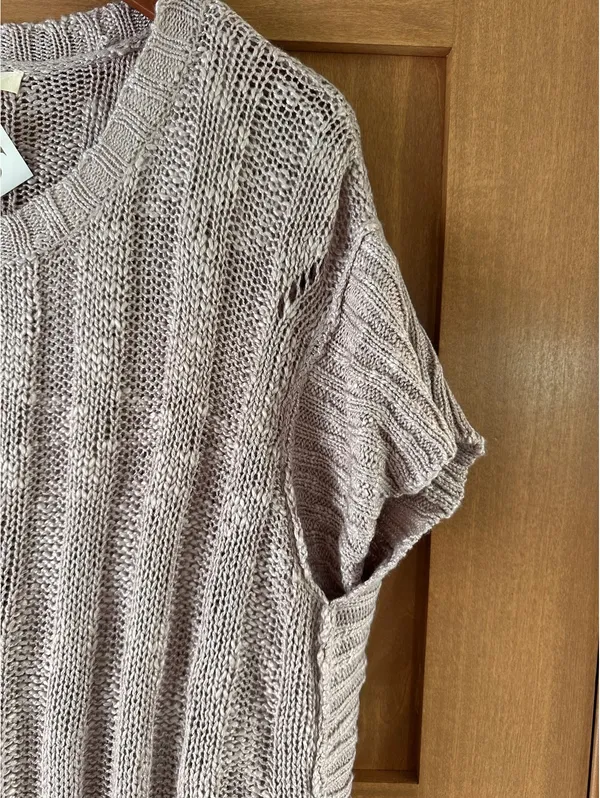 NEW Easel Open Knit Short Sleeve Poncho Sweater in Lavender Grey Women’s Large - Image 3