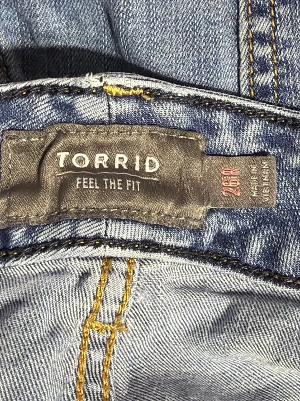 Torrid Feel The Fit Wide Leg Denim Jeans Blue High Rise Stretch Sz 26 Frayed Hem - Image 4