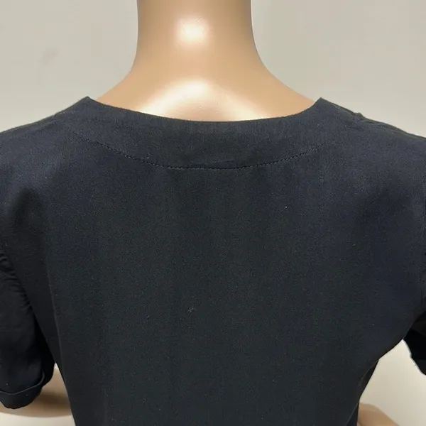 ASOS Black Button-Up V Neck Short Sleeve Women's Top size 4 - Image 7