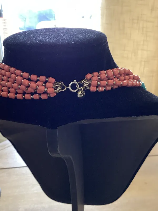 LOFT Green Multi-Strand Beaded Necklace with Coral Accent - Image 2