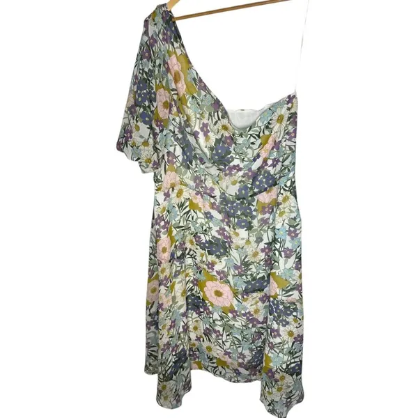 ESTELLE Women's 3X Wildbloom Midi‎ Dress Floral One shoulder Short Puff Sleeves - Image 8