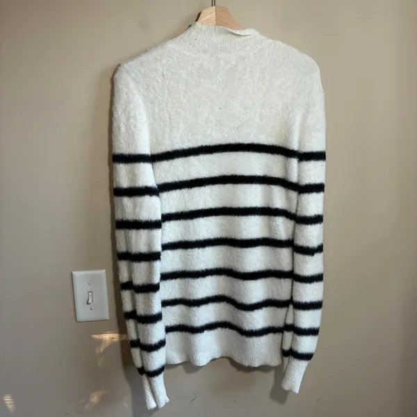 Anthropologie Bailey/44 Striped Mock Sweater XS White Black Womens Fuzzy Knit - Image 6
