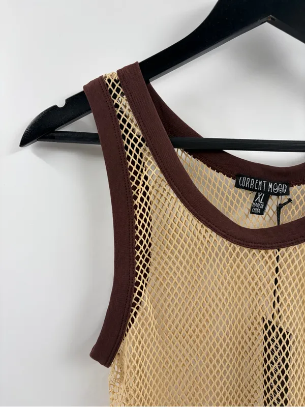 Current mood dolls kill mesh beige brown summer sleeveless tank top size xl NWT - Image 3