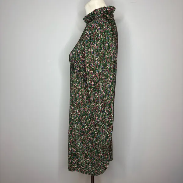 Asos - Plisse Frill Neck Mini Dress in Dark Green Floral - Image 5