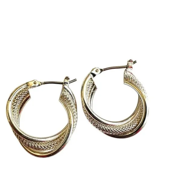 Silver tone small twisted hoop earrings - Image 2