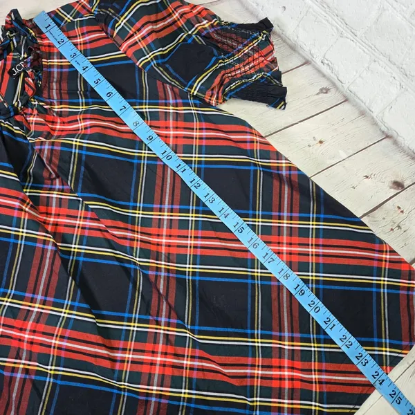 J. Crew Womens BN162‎ Tartan Plaid Ruffle Neck Puff Sleeve Cotton Top Small - Image 8
