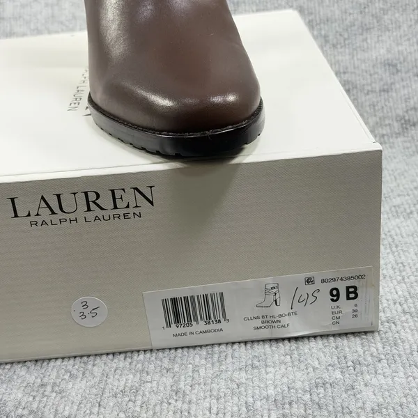 Lauren Ralph Lauren Size-US 9B Women Collins Block Heel Bootie Brown Leather - Image 9