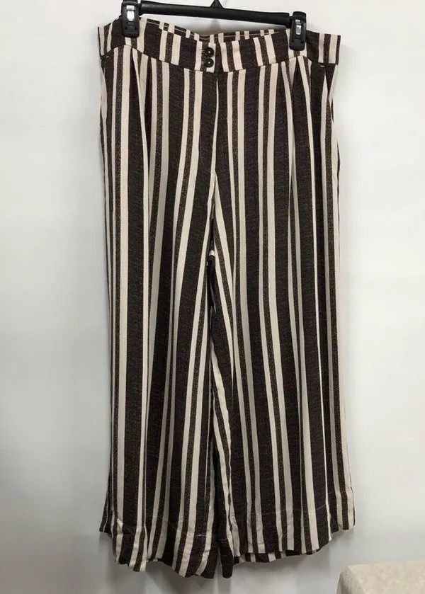 H&M elastic waist stripe wide Leg Trouser Pants W/Pockets women’s 14 - Image 2