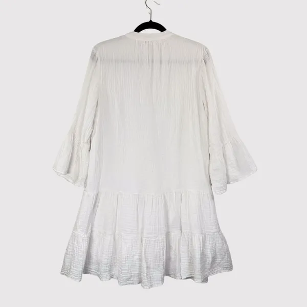 Faherty Dress White Mini Gauze Kasey V Neck Tiered Flared Coastal Cowgirl Medium - Image 3