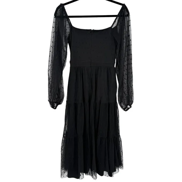 Lulus Black Swiss‎ Dot Tiered Bustier Midi Dress Size XS Whimsigoth Fairy Grunge - Image 6