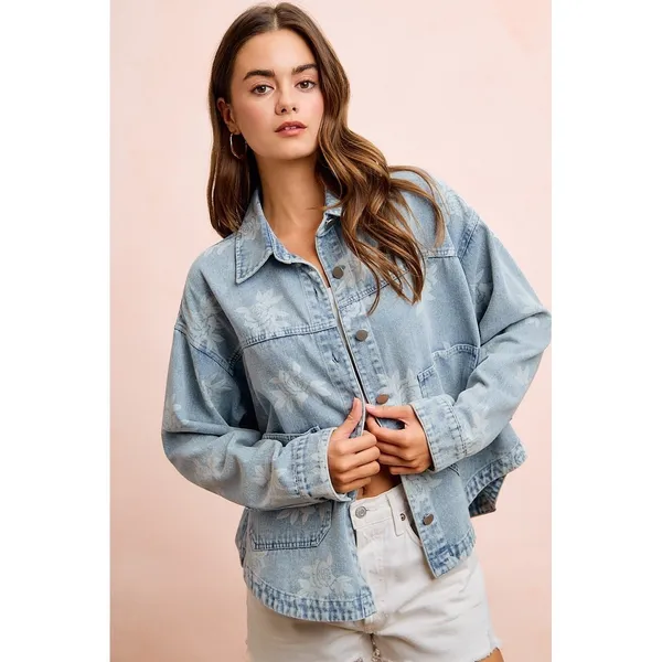 BiBi‎ Printed Washed Denim Jacket With Pocket - Image 12