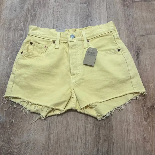 Levi's | NWT Women's 501 Yellow High Rise Frayed Raw Hem‎ Denim Shorts, Size 24 - Image 3