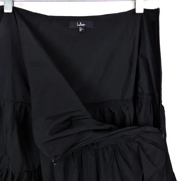 Lulus Darling Flourish Tiered Midi Skirt Size L Black High A-Line Victorian Goth - Image 5