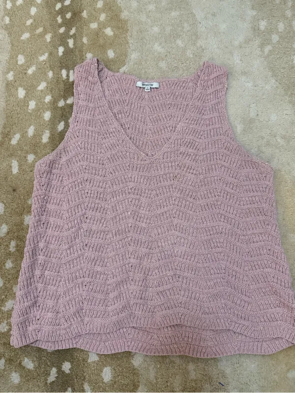 Madewell Pink Textured Open Knit V-Neck Sleeveless Sweater Tank Top Size L - Image 5
