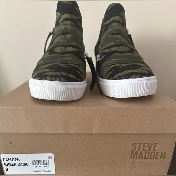 Steve Madden Green Camo High-Top Wedge Sneakers - Image 2