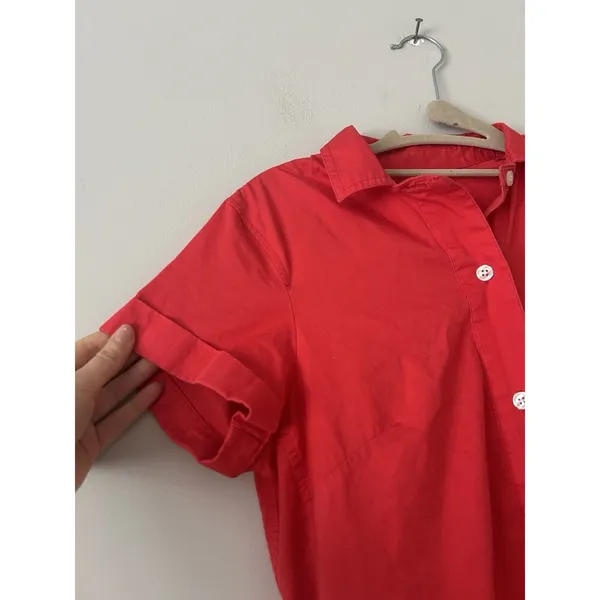 J. Crew Collared Red Coral Popover Button Shirt Dress Size XS Career Preppy - Image 4