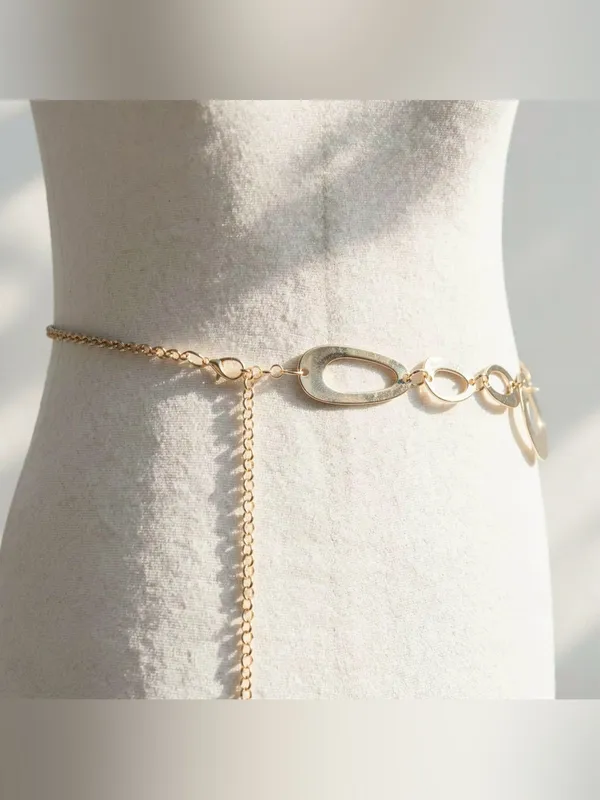 Y2K 2000s style Silver tone stainless steel oval waist chain belt - Image 2