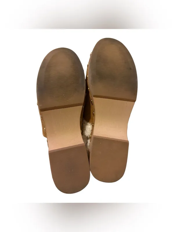 Caslon Cozy Sherpa-Lined Gold Studded Cognac Brown Suede Mule Clog Shoes Size 9 - Image 6