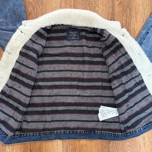 Abercrombie & Fitch Denim bomber Jacket‎ Sherpa Collar Womens Size small Lined - Image 2