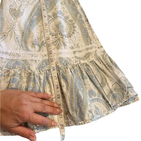Y2k split cotton Flirty light blue paisley skirt ruffle hem ribbon Trim detail - Image 10