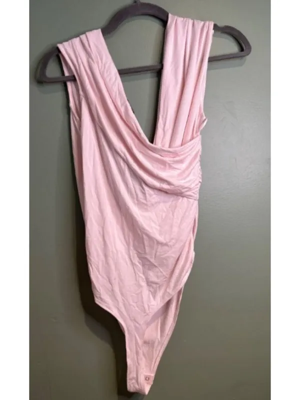 Ann Taylor NWT Medium Pink Draped Sleeveless Top Ruched Asymmetrical bodysuit - Image 3