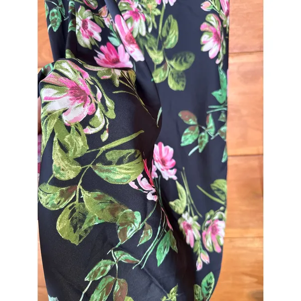 NWT Lulus Captivating Grace Black Floral Satin Ruffled Maxi Dress Cruise Gala S - Image 4