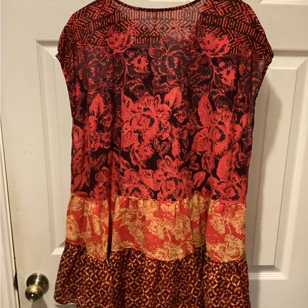Free People Red and Orange Floral Tunic - Image 3
