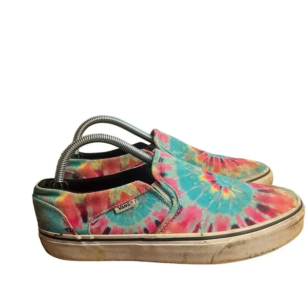 Vans Asher Slip-On Sneaker Women’s 9.5 Canvas Rainbow Tie Dye Multicolor‎ - Image 6