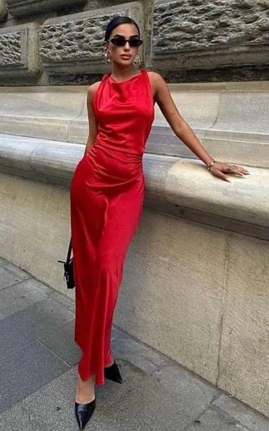 Zara dress Maxi Red satin Lingerie Fitted wedding Party - Image 6