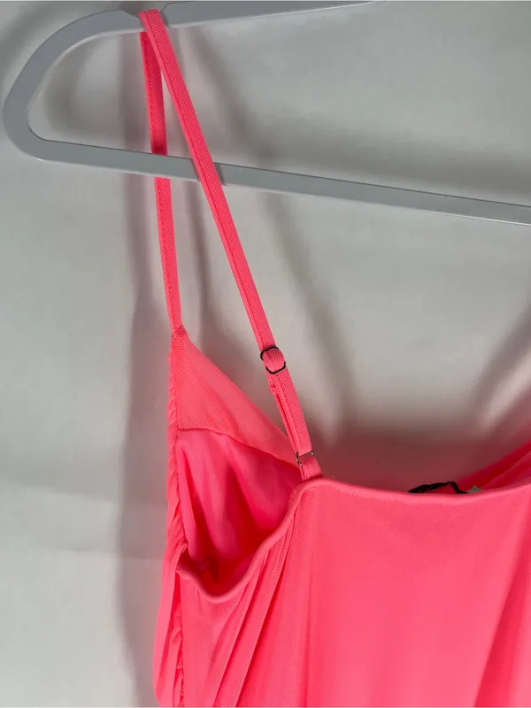 Haute Monde Neon Pink Draped Mesh Asymmetrical Maxi Dress Size S - Image 10