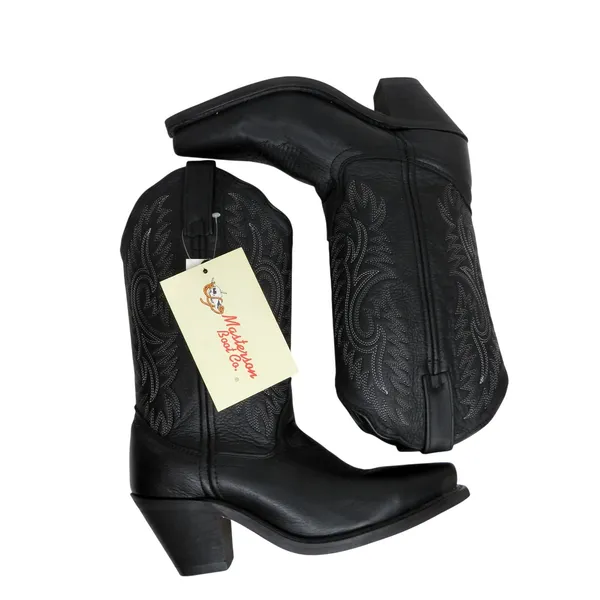 Masterson Boot Co Black Cowboy Boots With White Stitching 6.5 Leather Cowgirl - Image 4