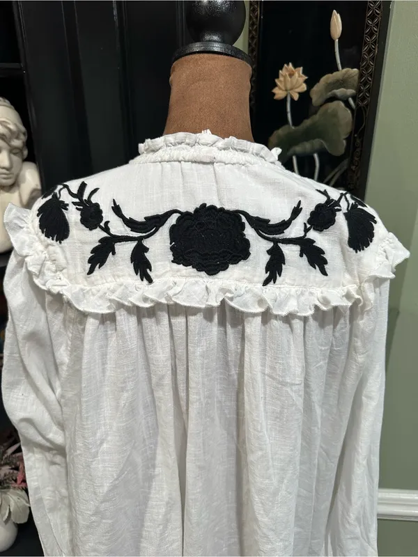 Free People Rose Vines Embroidered Blouse – Ivory Combo – Size Large - Image 11