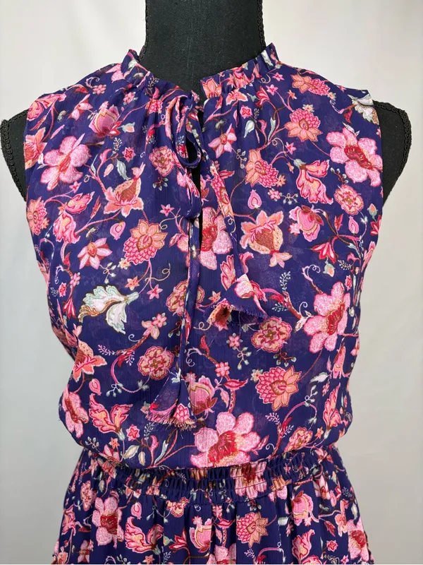 Violet Maxi Dress with Pink Floral Print Size Small - Image 3