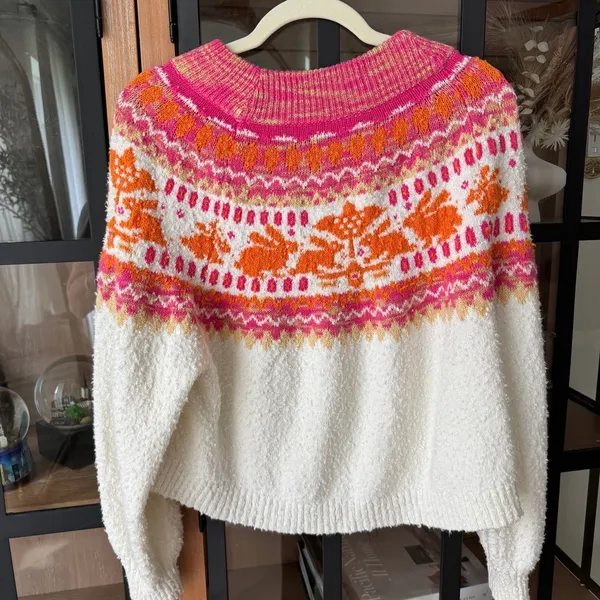 Free People fair isle Nellie Sweater Whisper White Combo bunny easter textured - Image 8