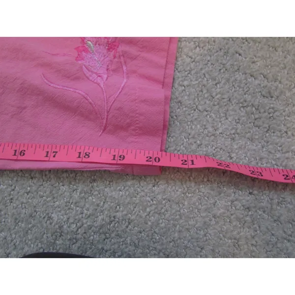 Vintage 90s Cotton Pajama Set‎ XXXL Pink Cotton Floral Embroidered Button Up - Image 12