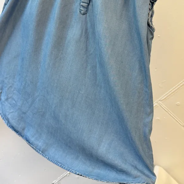 LOFT Blue Lyocell Chambray Ruffle Sleeve Henley Blouse Top Large Casual Office - Image 5