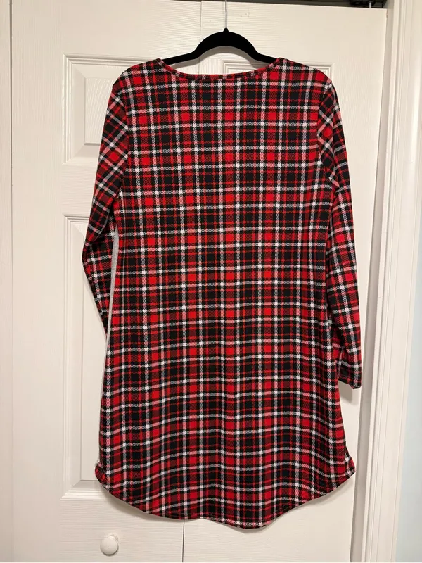 Disney Mickey Mouse Plaid Fleece Sleep Shirt Nightgown Dress Size Small/Medium - Image 2