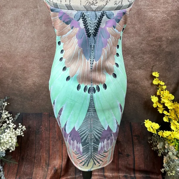 Peacock Inspired Multi Color Hale Bob Strapless Dress Green/Multi L - Image 13