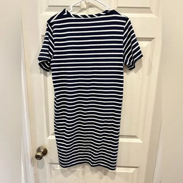 Lilla P Womens Navy Blue White Striped Short Sleeve Pocket‎ T-Shirt Dress Size S - Image 4