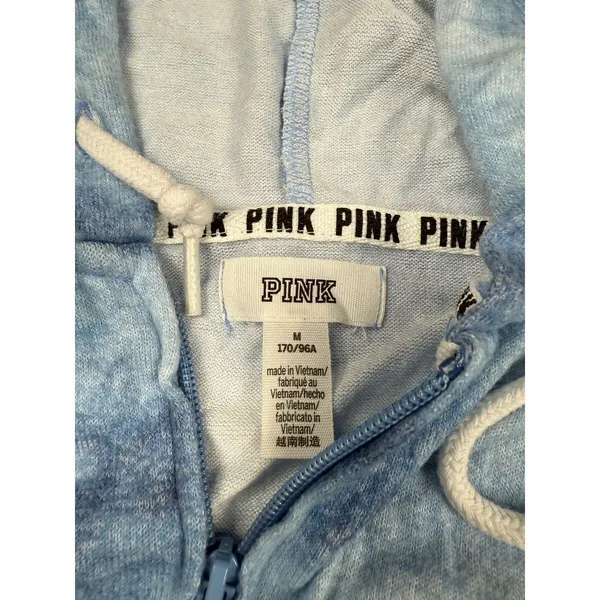PINK Victoria's Secret Tie Dye Zip Up Hoodie Blue White Casual Loungewear Size M - Image 2
